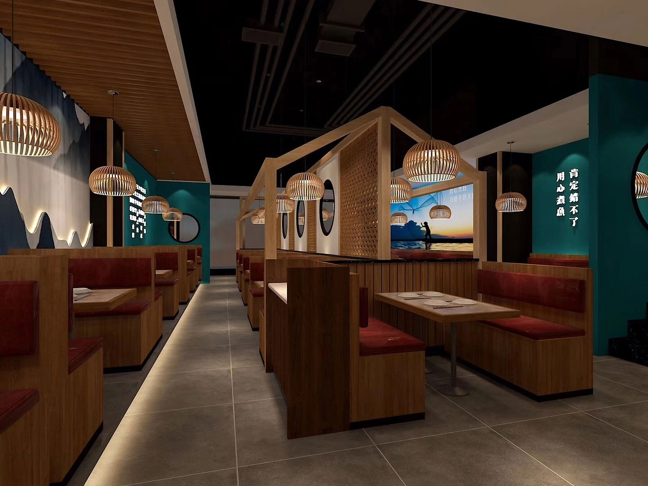 152平米中牟鱼火锅店面装修设计效果图