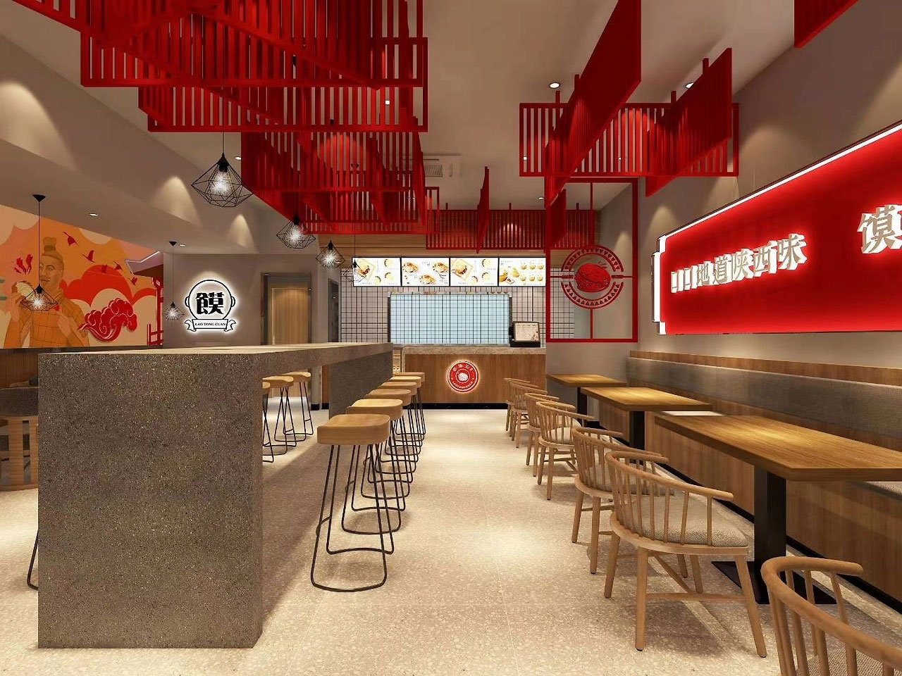 56平米中牟凉皮肉夹馍店装修设计效果图