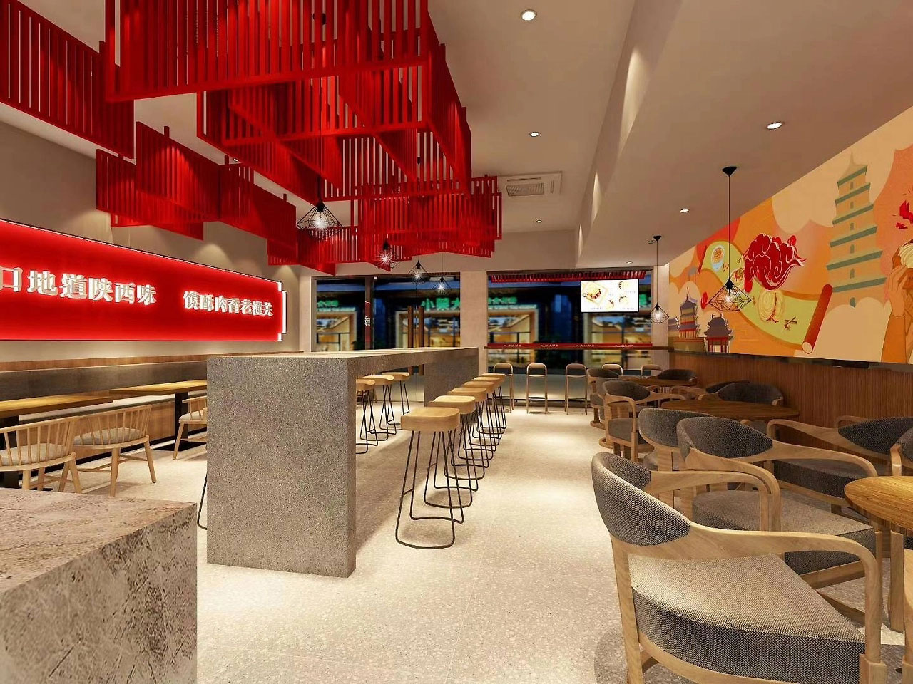 56平米中牟凉皮肉夹馍店装修设计效果图