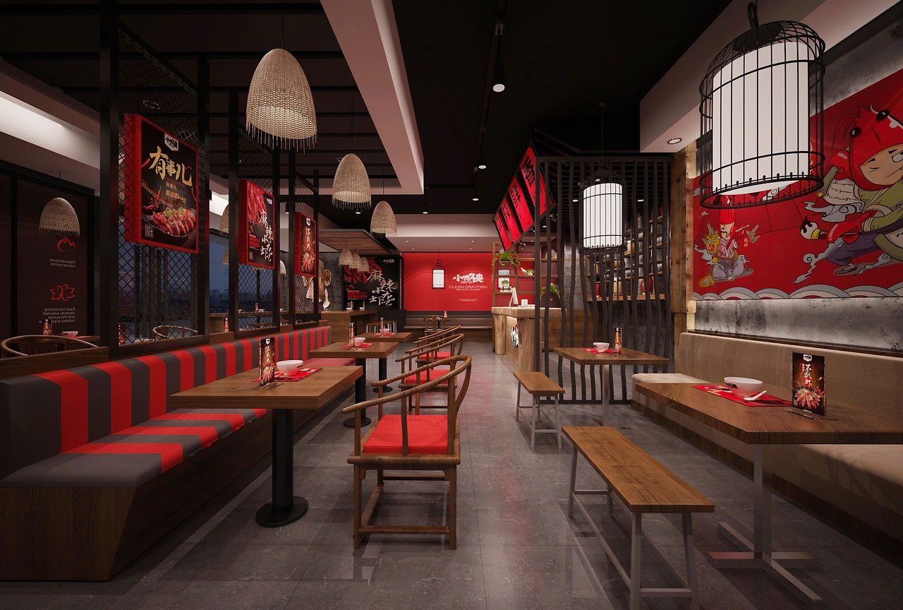 182平米中牟小龙虾店面装修设计效果图