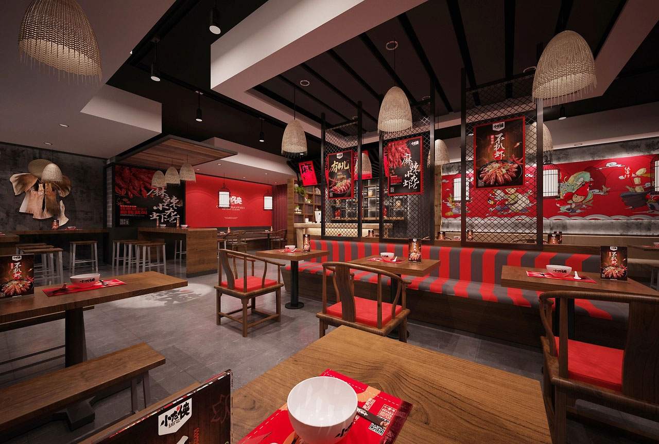 182平米中牟小龙虾店面装修设计效果图