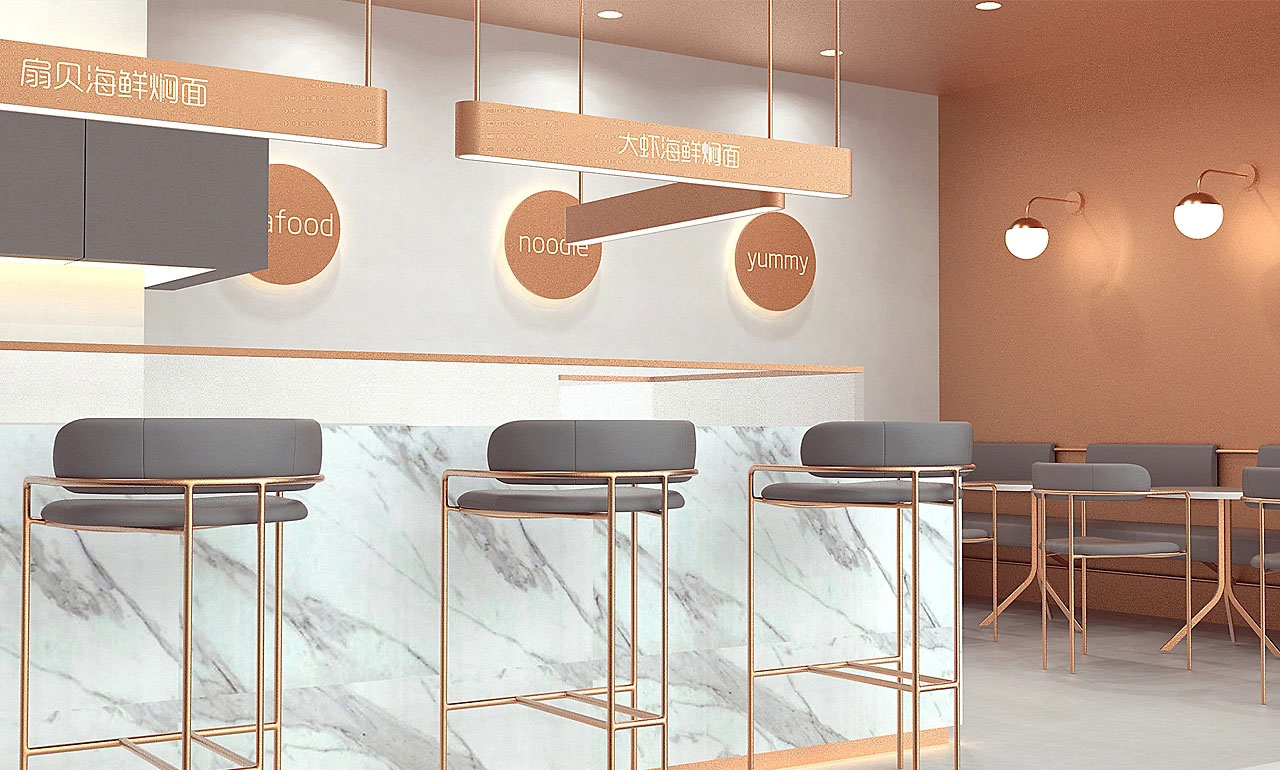 87平米中牟海鲜焖面店装修设计效果图