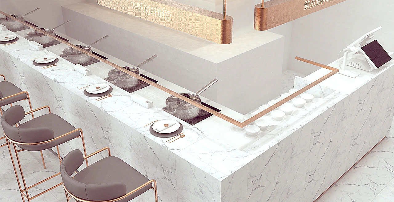 87平米中牟海鲜焖面店装修设计效果图