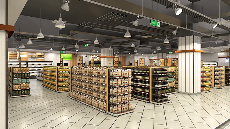 350平米中牟生鲜超市装修设计效果图